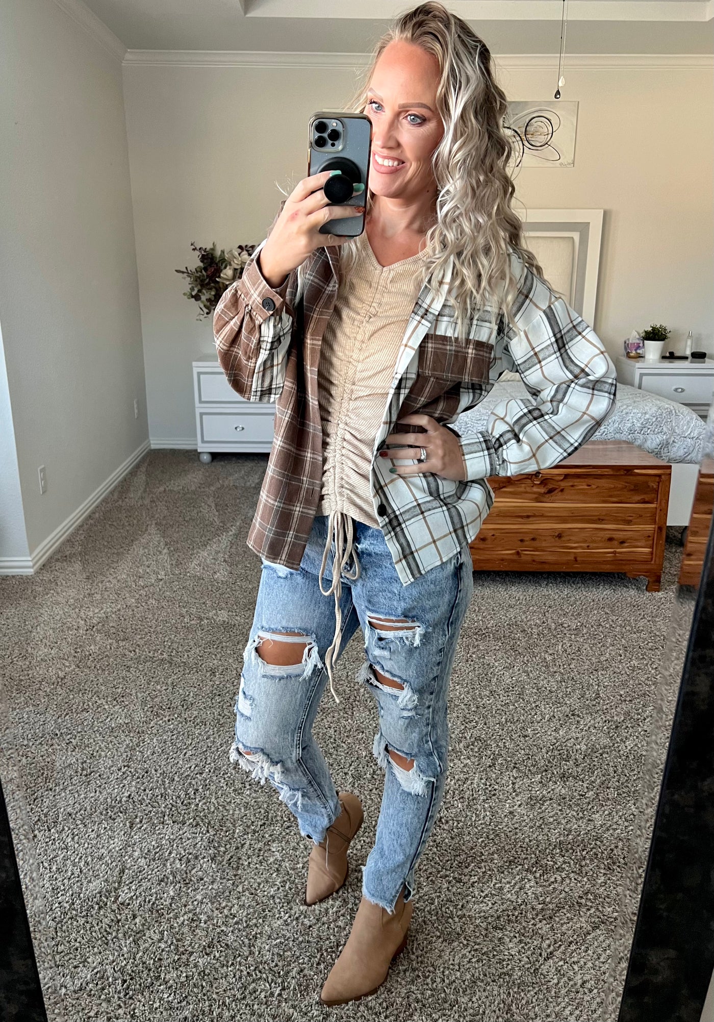 Farrah Plaid Color Block Flannel Top