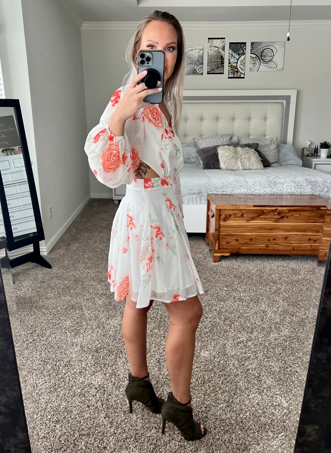 Hadley Floral Cutout Long Sleeve V-Neck Dress