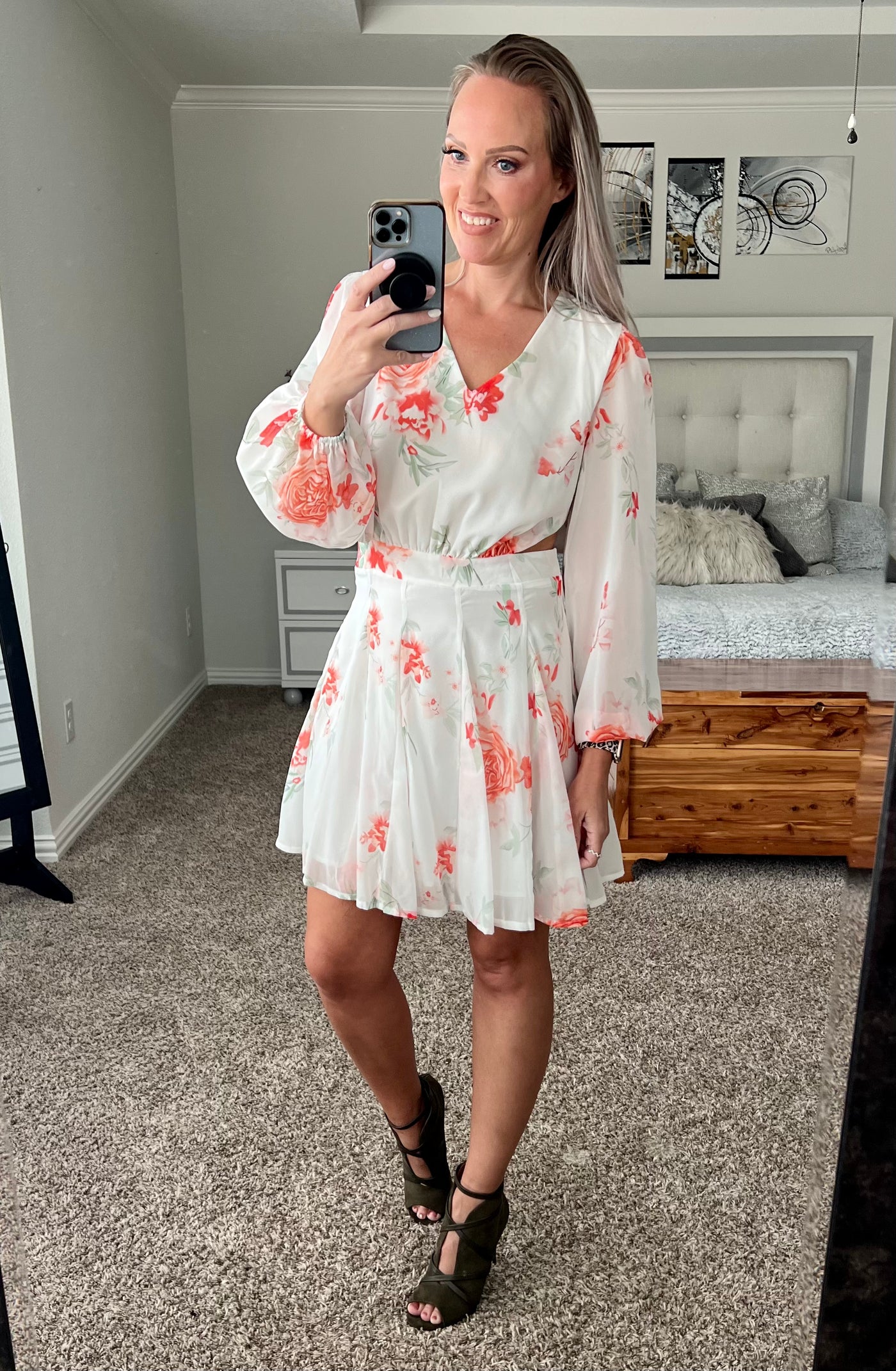 Hadley Floral Cutout Long Sleeve V-Neck Dress