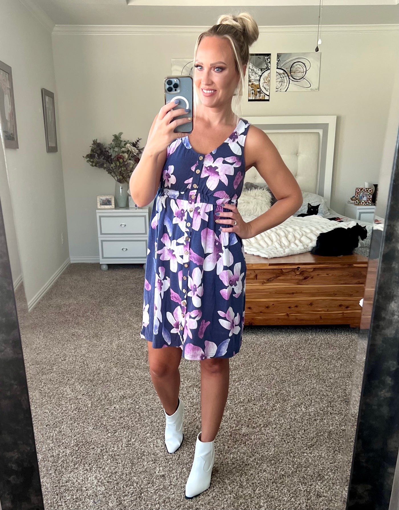 Madilynn Print Button Front Sleeveless Dress