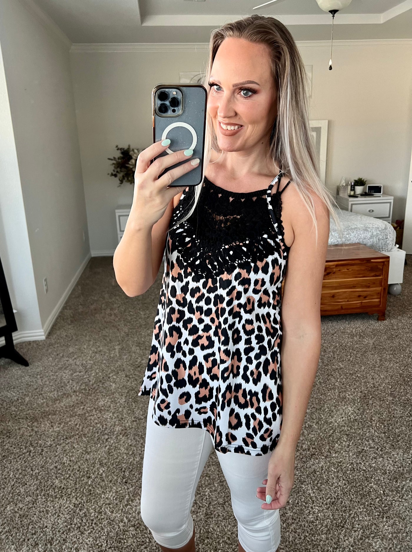 Landry Leopard Lace Yoke Cami