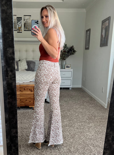 Lisa Leopard Raw Hem Flare Pants