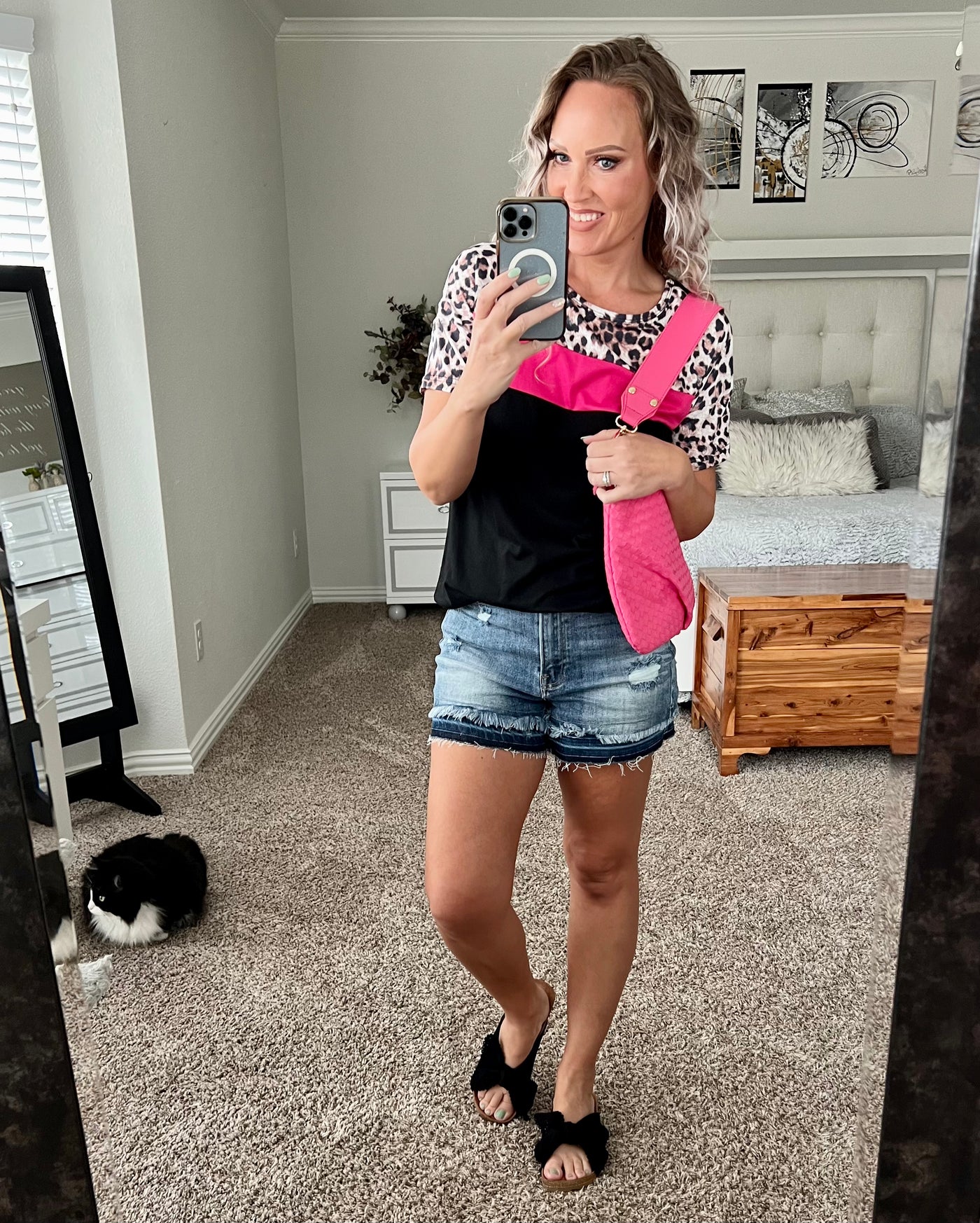 Elle Leopard Print Color Block Top