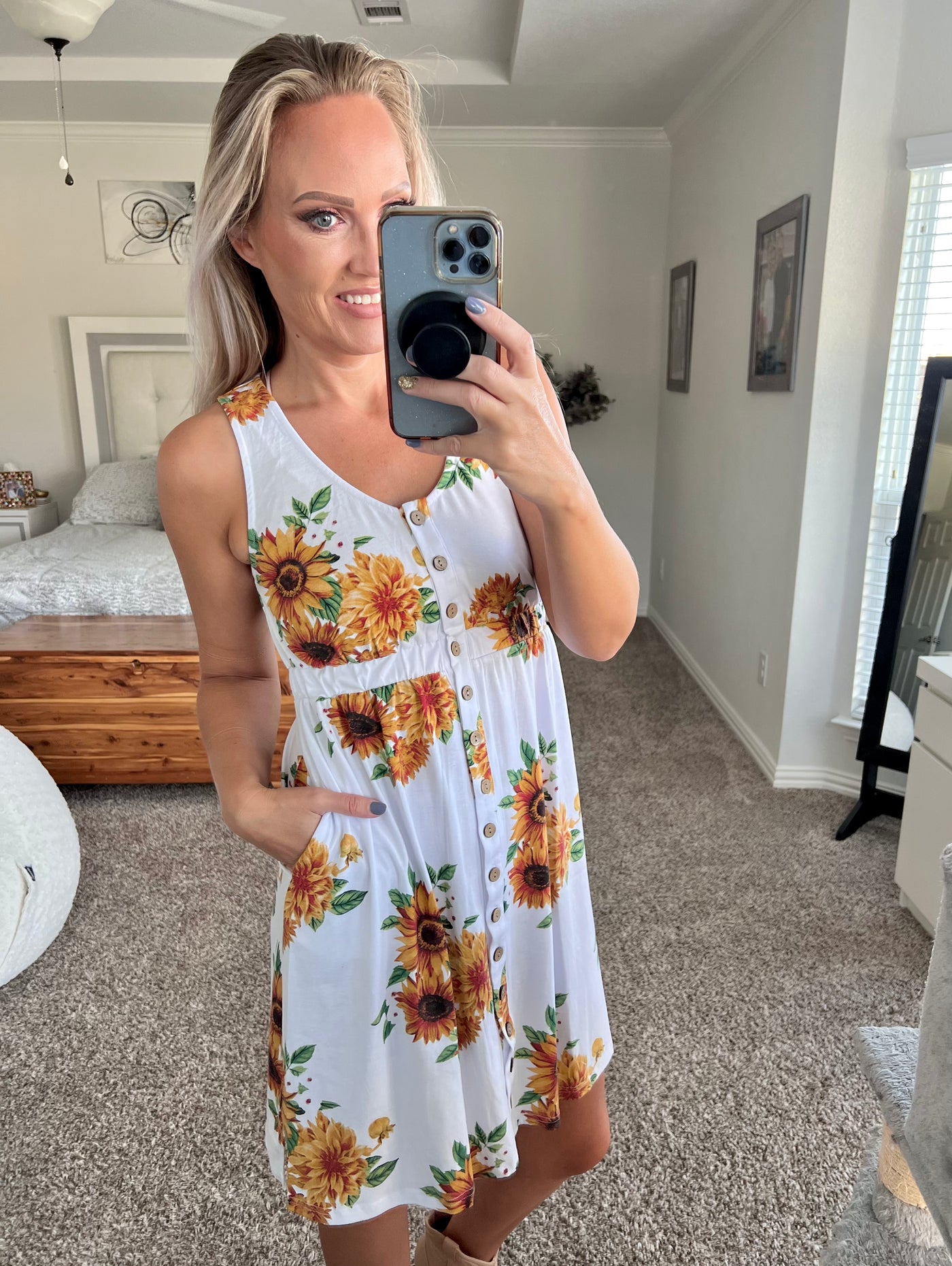 Madilynn Print Button Front Sleeveless Dress