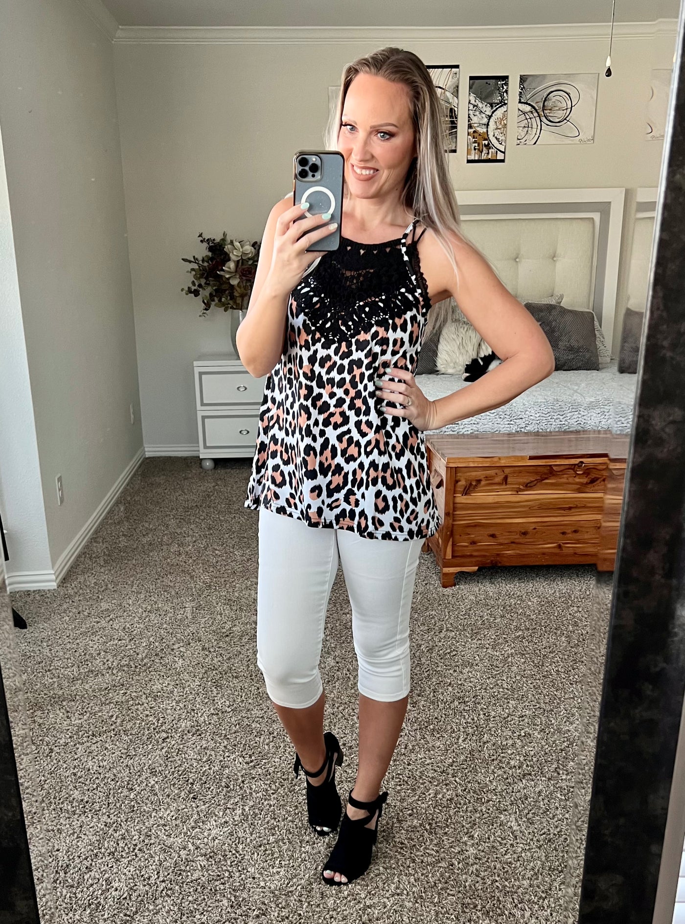 Landry Leopard Lace Yoke Cami