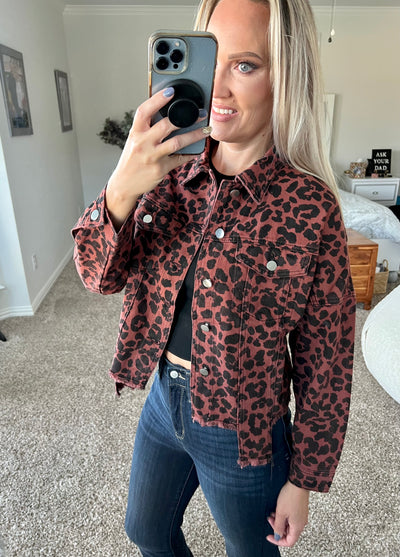 Lily Grace Leopard Raw Hem Jacket