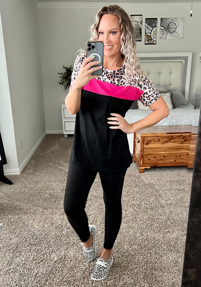 Elle Leopard Print Color Block Top