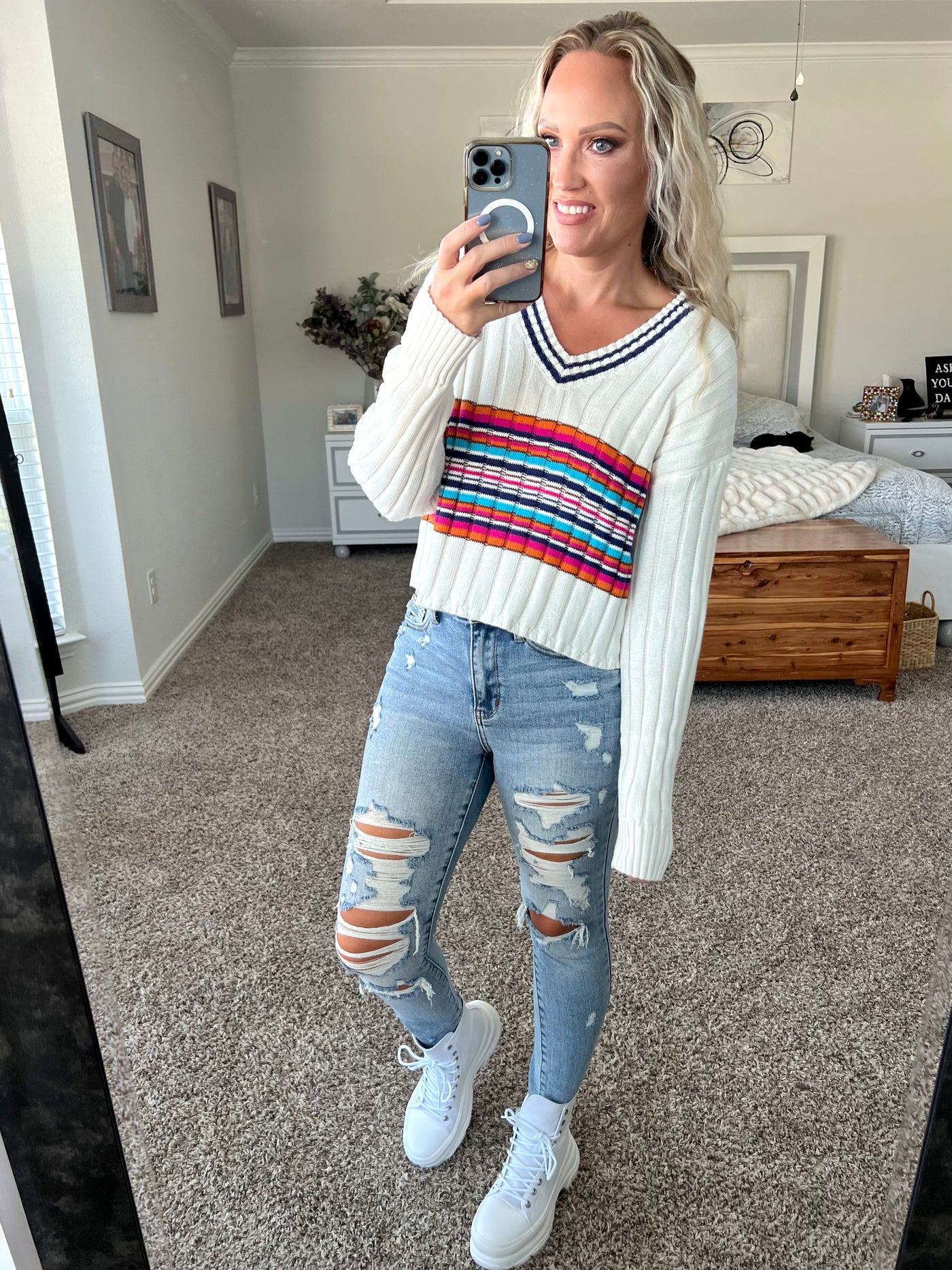 Scarlett Striped V-Neck Sweater