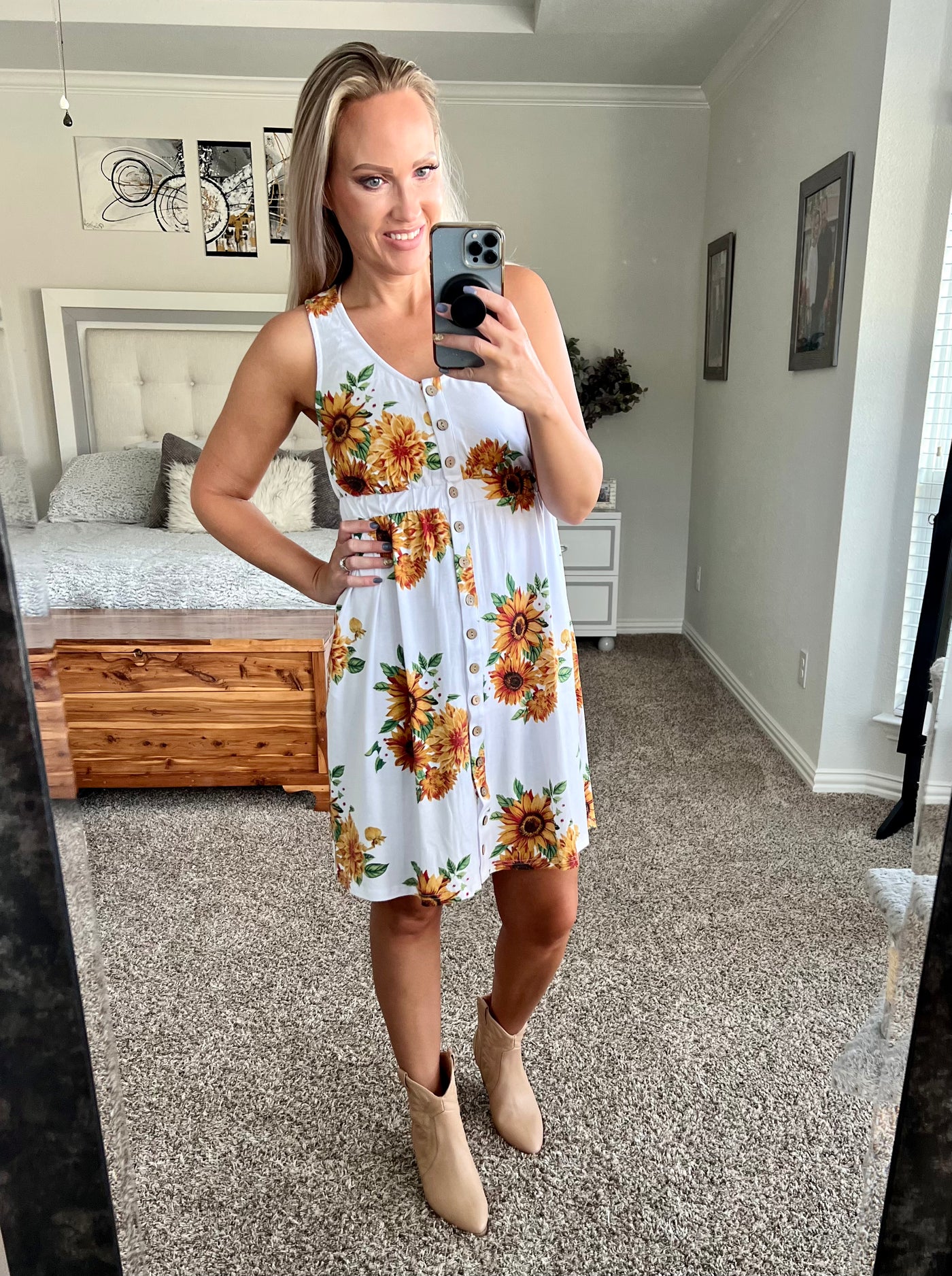 Madilynn Print Button Front Sleeveless Dress