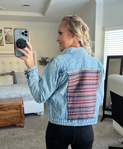 Dixie Printed Distressed Denim Jacket