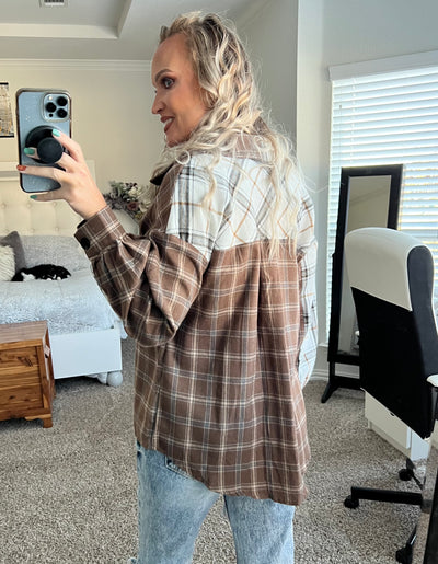 Farrah Plaid Color Block Flannel Top