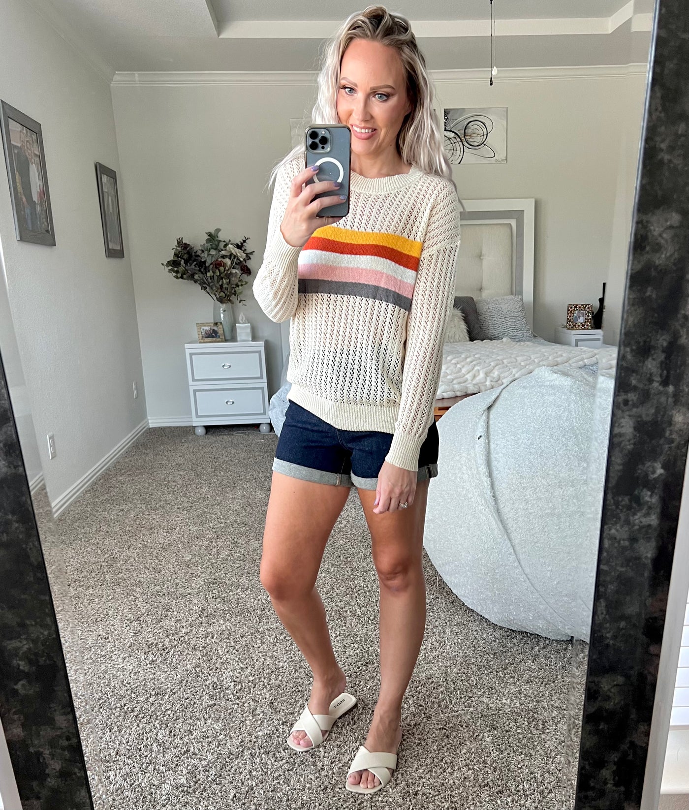 Summer Nights Striped Open Knit Sweater