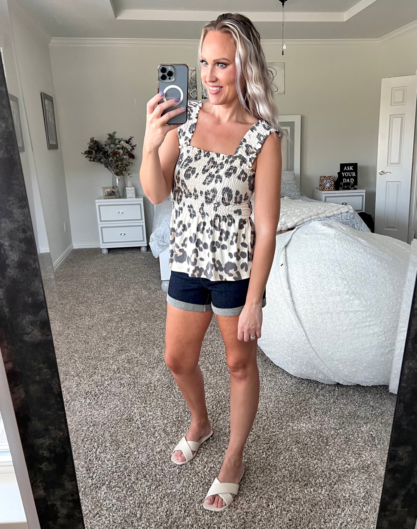 Lorielle Leopard Brushed Knit Smocked Peplum Top