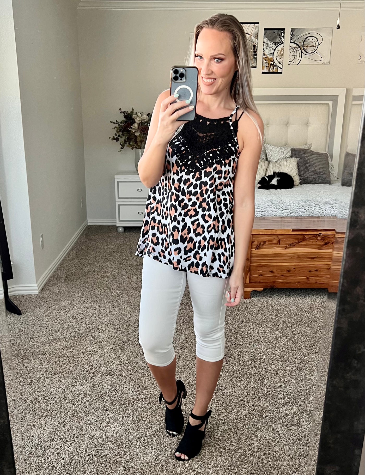 Landry Leopard Lace Yoke Cami