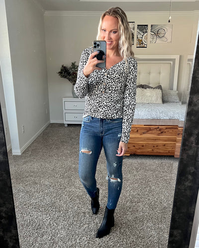 Lottie Leopard Print Button V-Neck Top