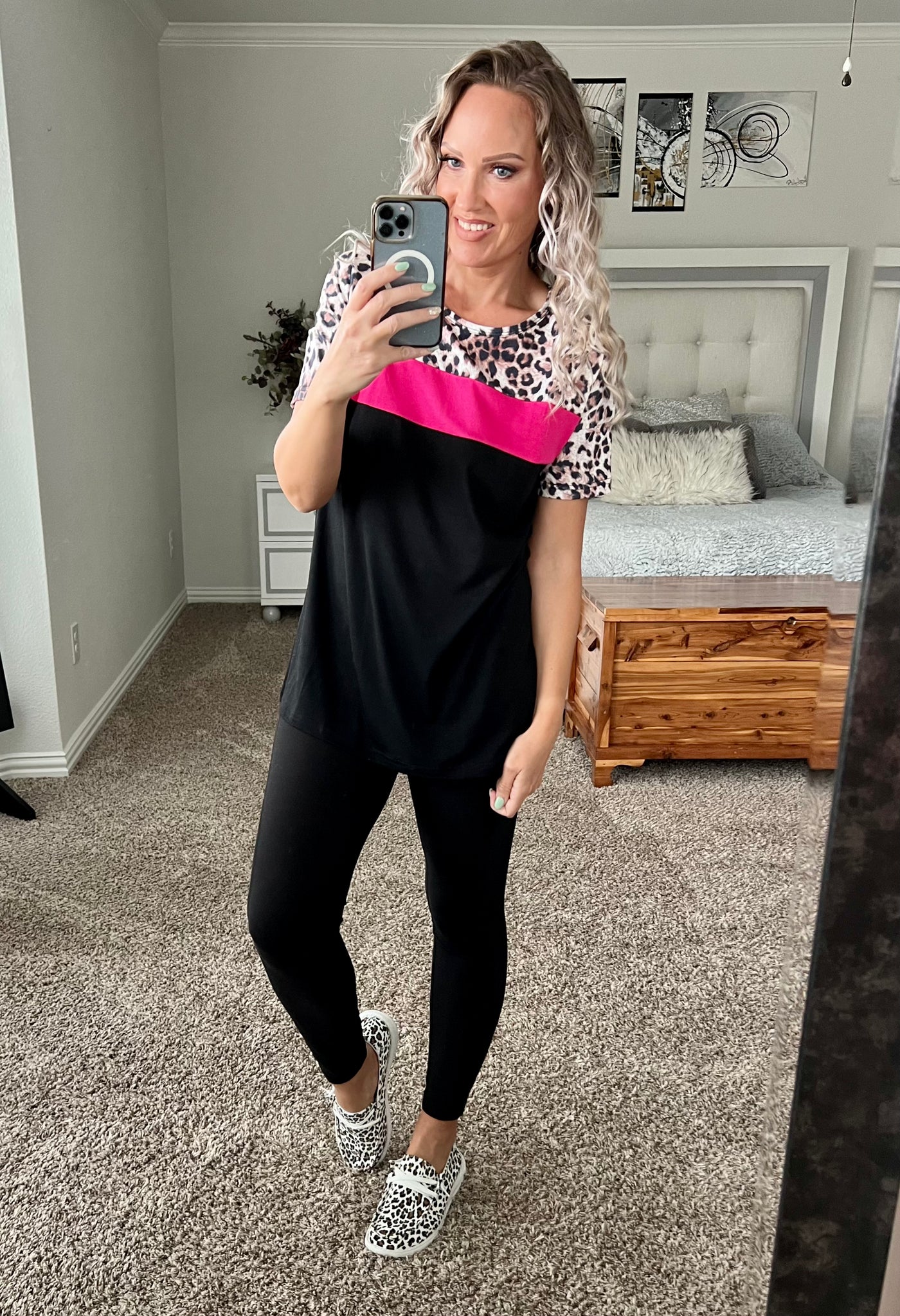 Elle Leopard Print Color Block Top