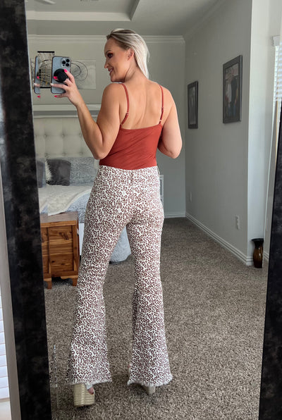 Lisa Leopard Raw Hem Flare Pants