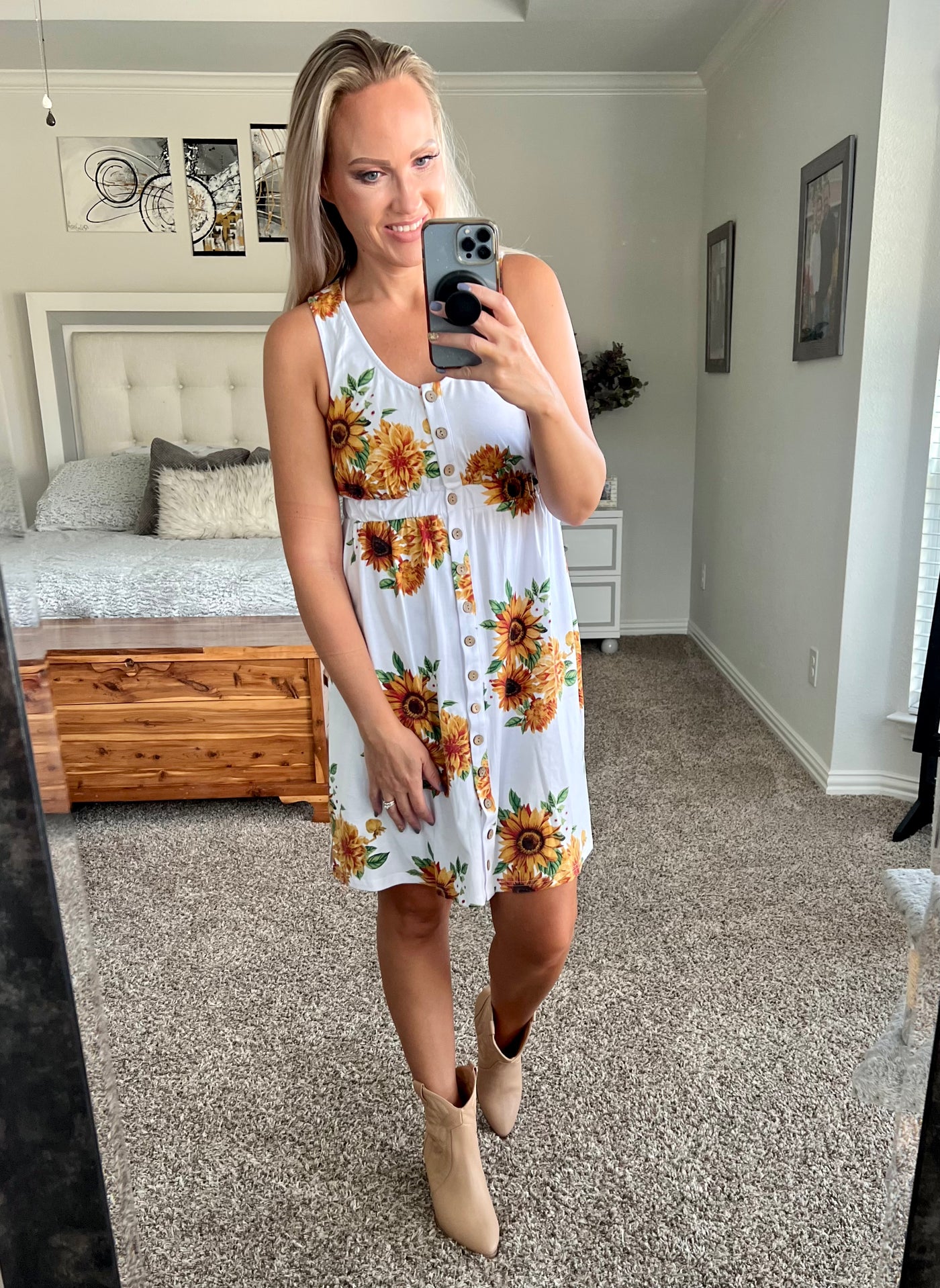 Madilynn Print Button Front Sleeveless Dress